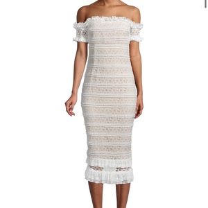 Likely White Off-Shoulder Lace Midi Dress